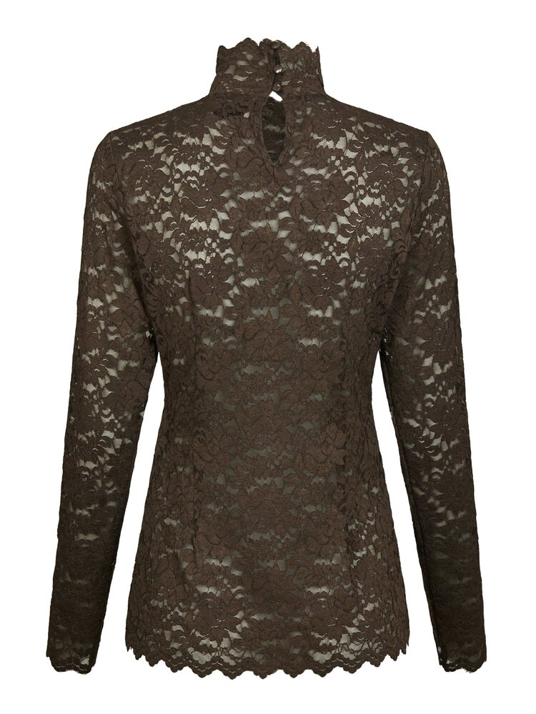 Neo Noir Liza Laceflower Blouse Chocolate Brown