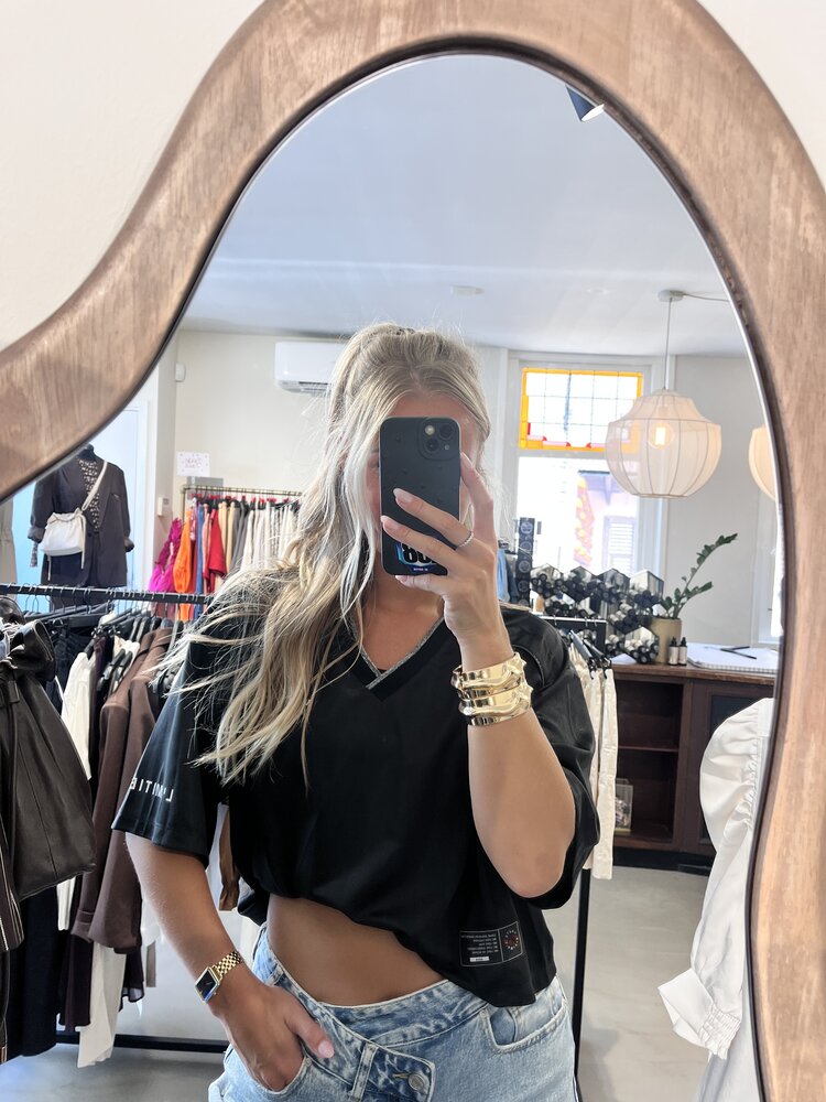 Haute L'Amitié Crop Team Stripe Tee Black