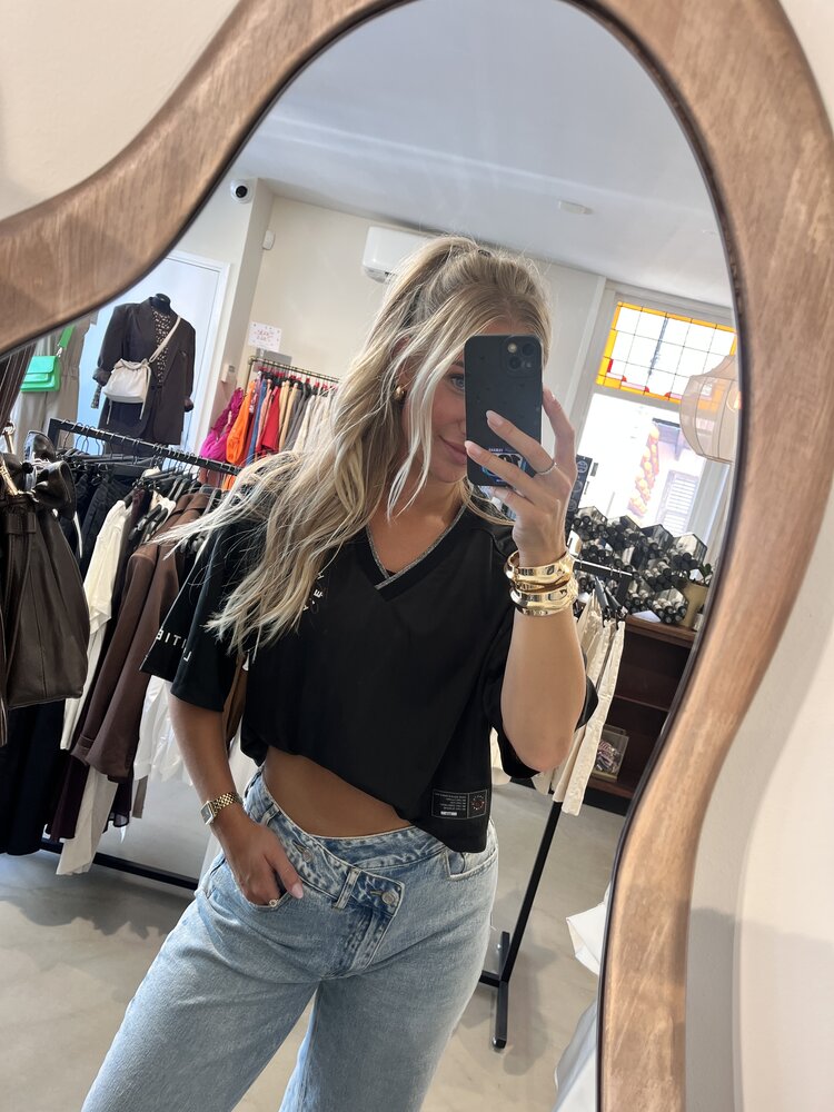 Haute L'Amitié Crop Team Stripe Tee Black