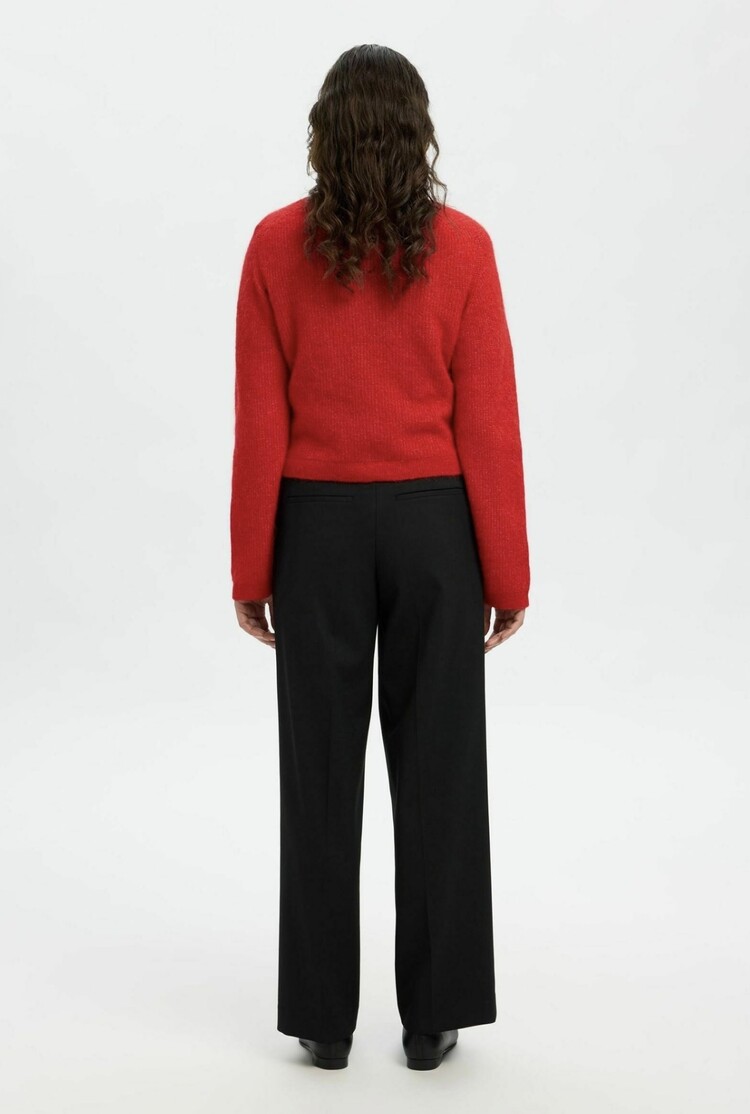 Selected Femme Sia Ras LS Knit Cropped Cardigan Equestrian Red