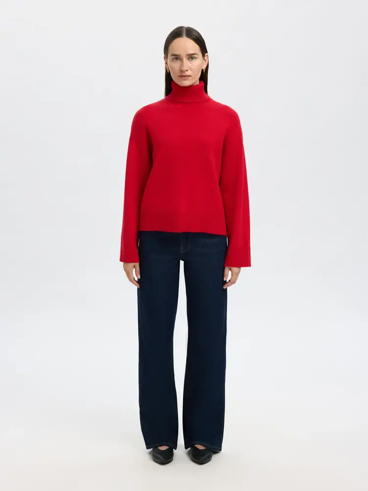 Selected Femme Kamma LS Knit Roll Neck Noos Equestrian Red