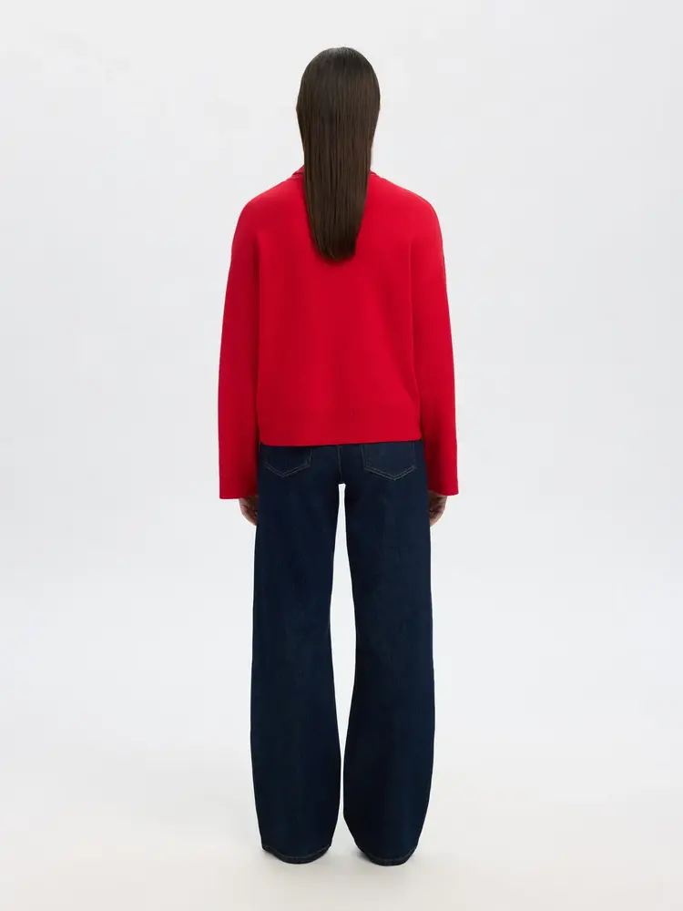 Selected Femme Kamma LS Knit Roll Neck Noos Equestrian Red