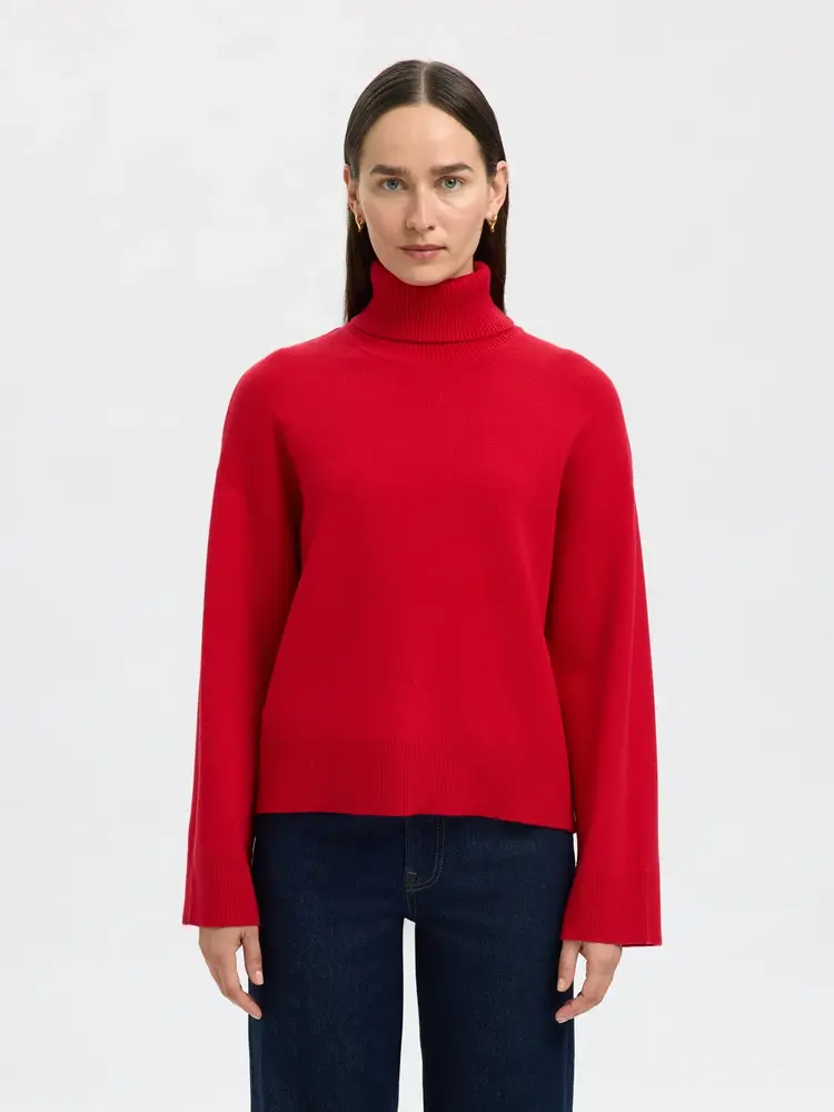 Selected Femme Kamma LS Knit Roll Neck Noos Equestrian Red