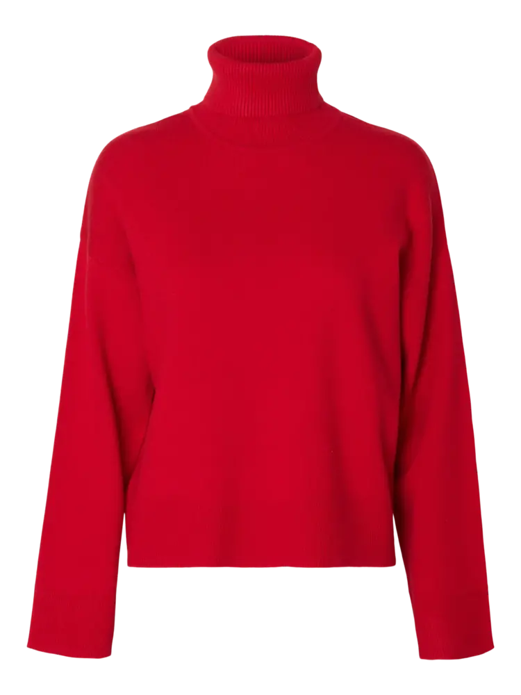 Selected Femme Kamma LS Knit Roll Neck Noos Equestrian Red