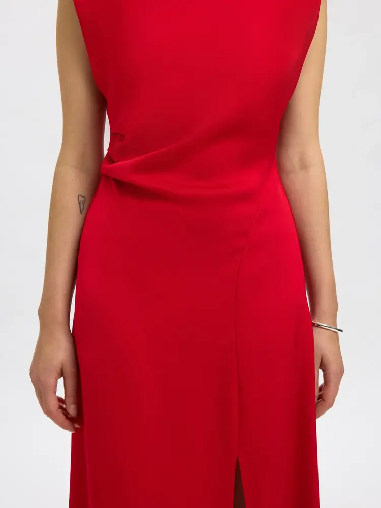 Selected Femme Leonore Slim SL Midi Dress B Equestrian Red