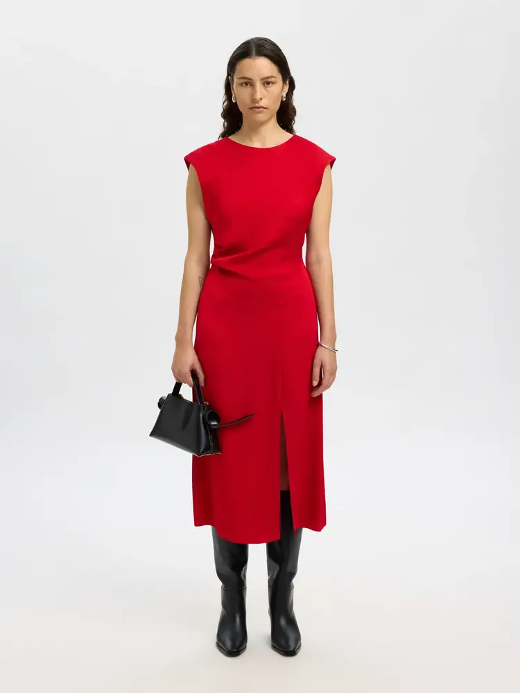 Selected Femme Leonore Slim SL Midi Dress B Equestrian Red