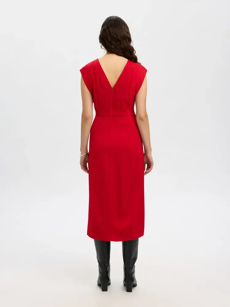 Selected Femme Leonore Slim SL Midi Dress B Equestrian Red