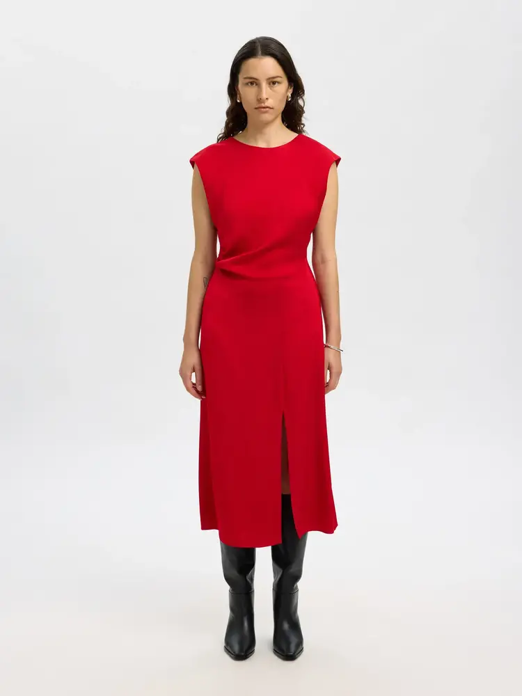 Selected Femme Leonore Slim SL Midi Dress B Equestrian Red