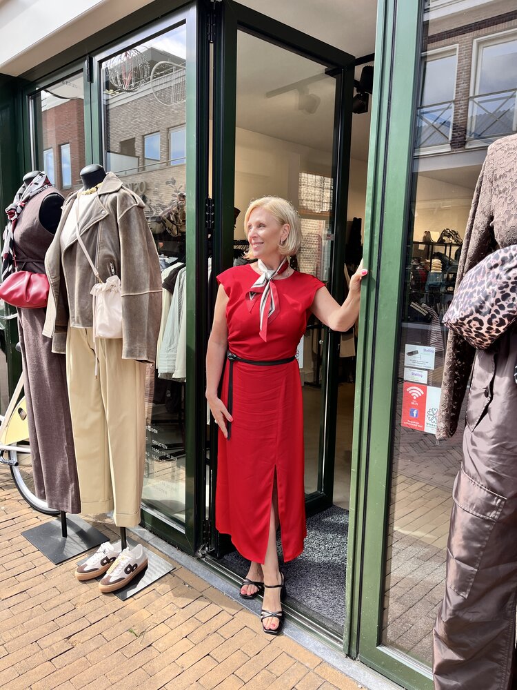 Selected Femme Leonore Slim SL Midi Dress B Equestrian Red