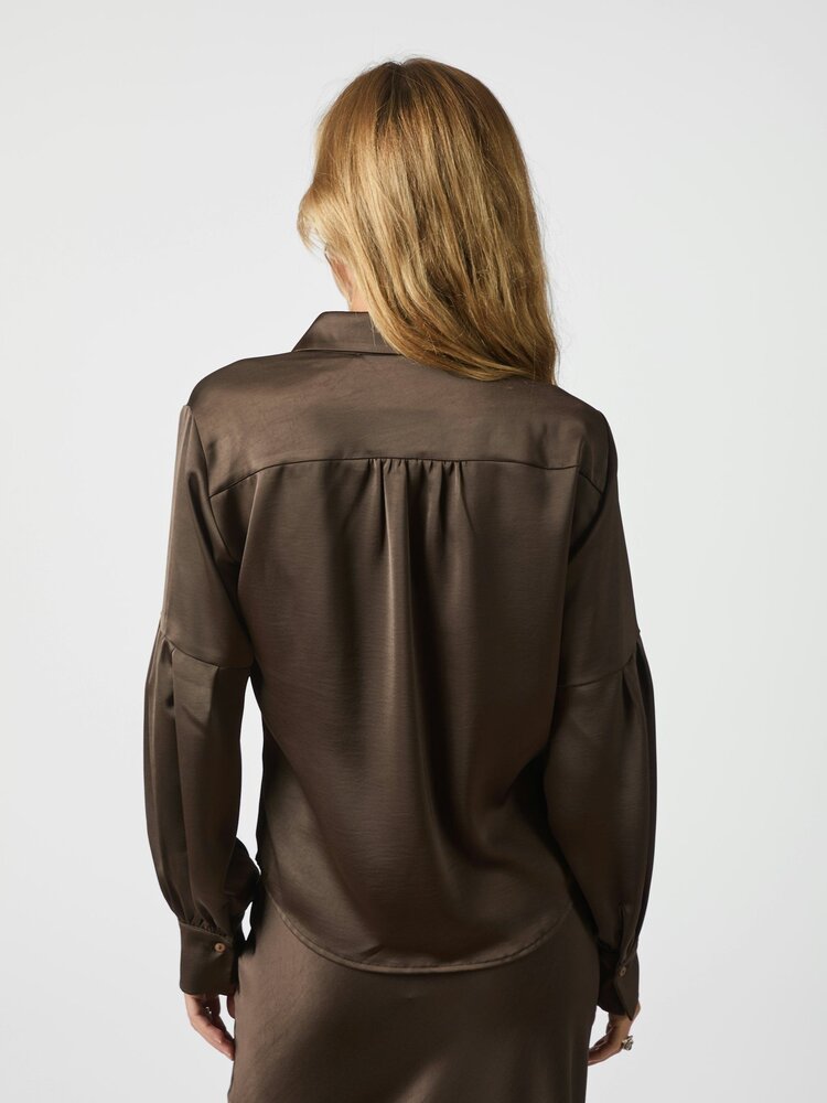 Neo Noir Naja Satin Shirt Dark Brown