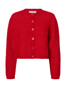 Selected Femme Sia Ras LS Knit Cropped Cardigan Equestrian Red