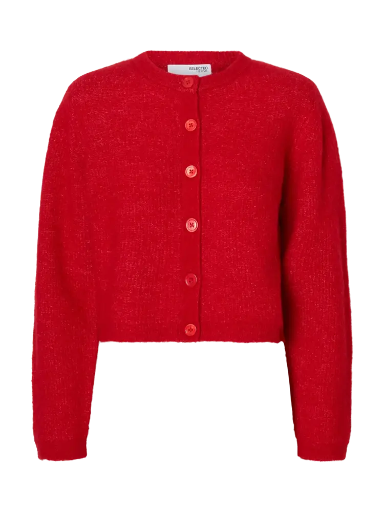 Selected Femme Sia Ras LS Knit Cropped Cardigan Equestrian Red