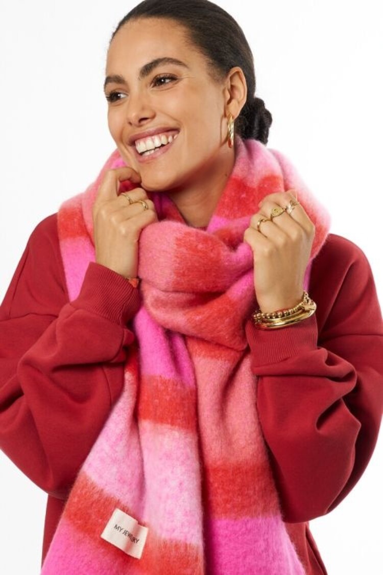 My Jewellery Roze Sjaal Met Strepen En Franjes