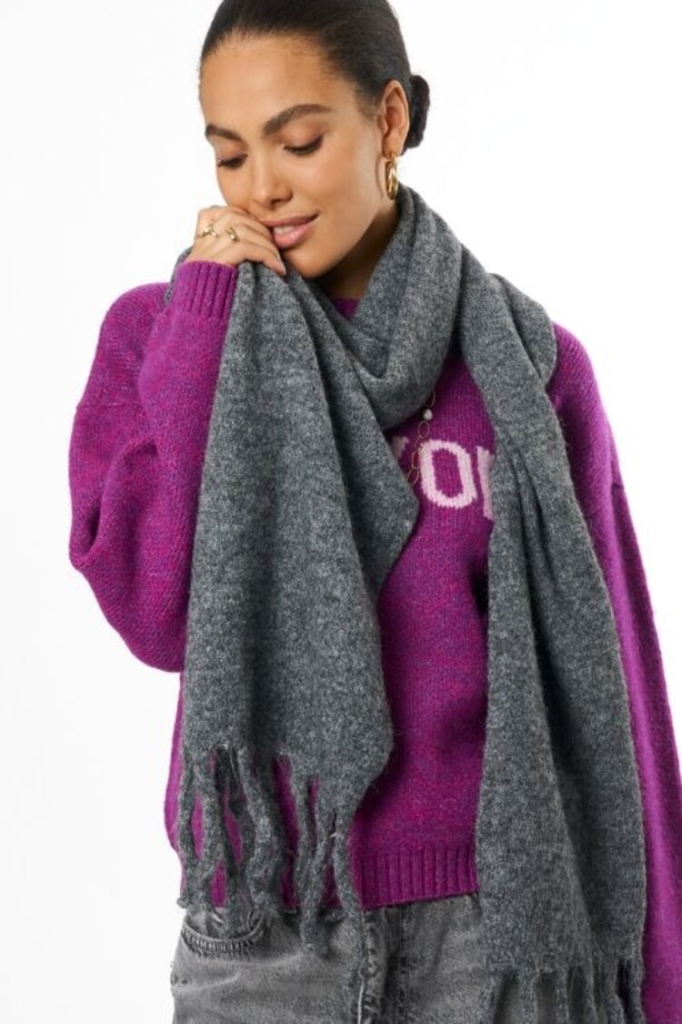 My Jewellery Donkergrijs Gebreide Sjaal Met Franjes