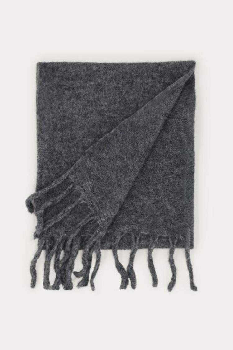 My Jewellery Donkergrijs Gebreide Sjaal Met Franjes