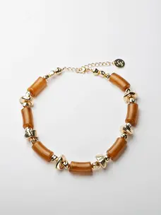 Bow19 Luna Bead Necklace Dark Camel W Gold