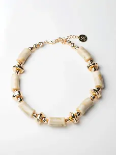 Bow19 Luna Bead Necklace Beige Melange W Gold