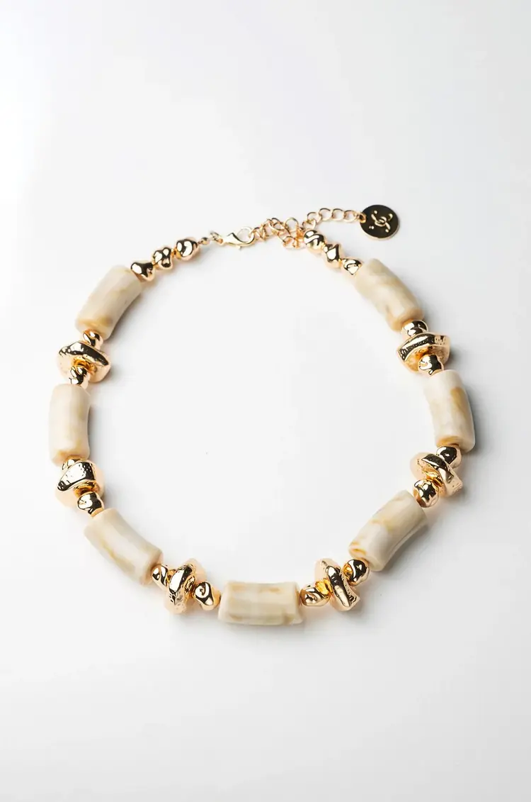 Bow19 Luna Bead Necklace Beige Melange W Gold
