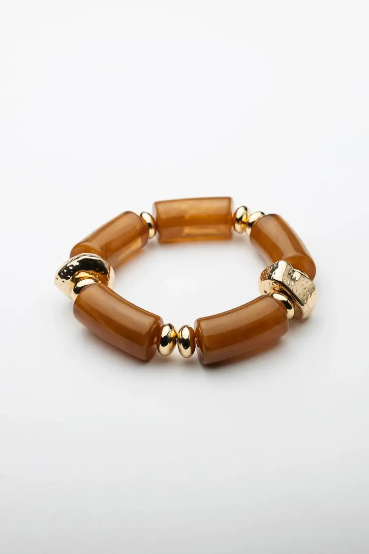 Bow19 Luna Bead Bracelet Dark Camel W Gold