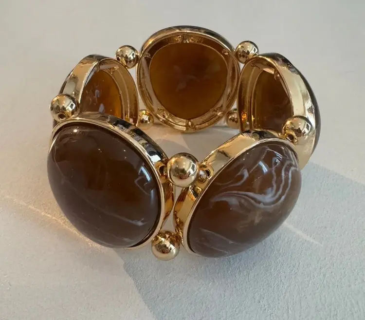 Bow19 Vala Elastic Bracelet Gold W Brown