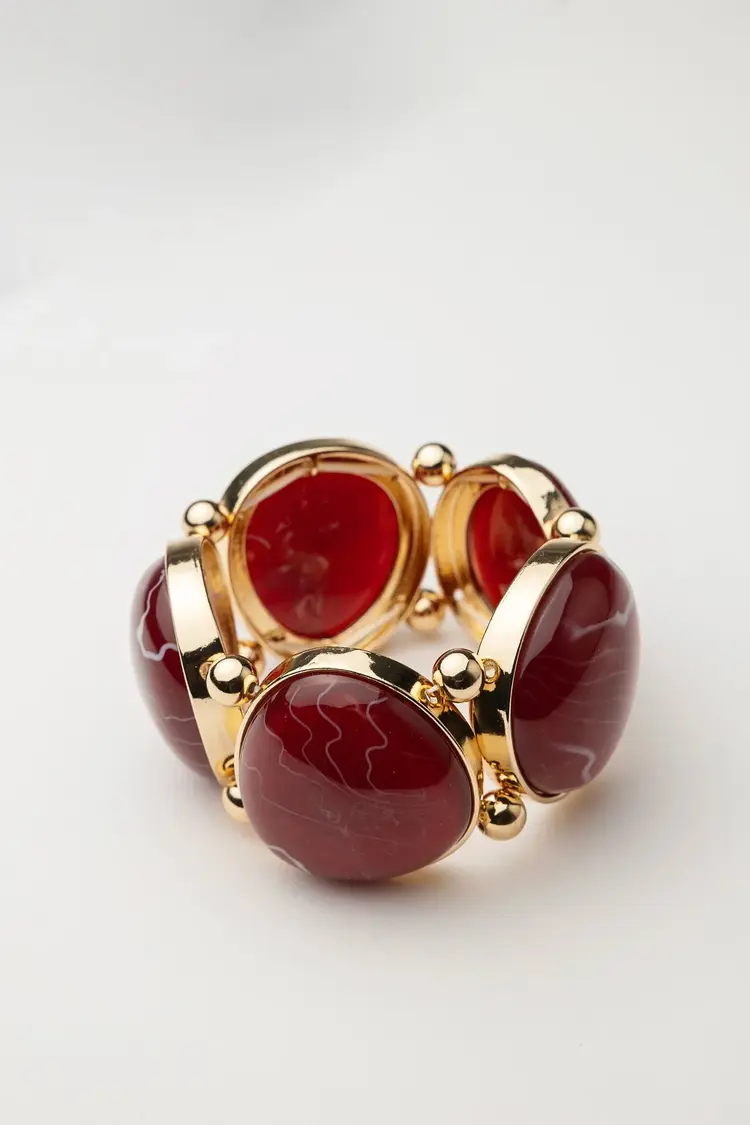 Bow19 Vala Elastic Bracelet Gold W Deep Red