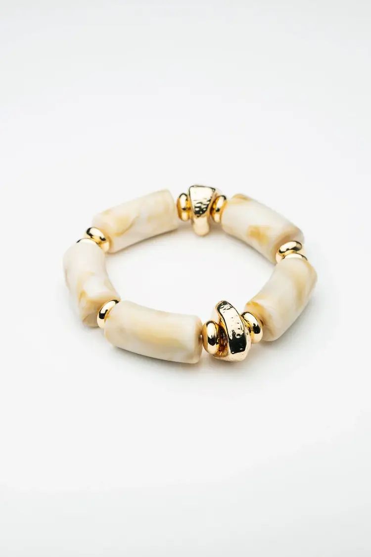 Bow19 Luna Bead Bracelet Beige Melange W Gold