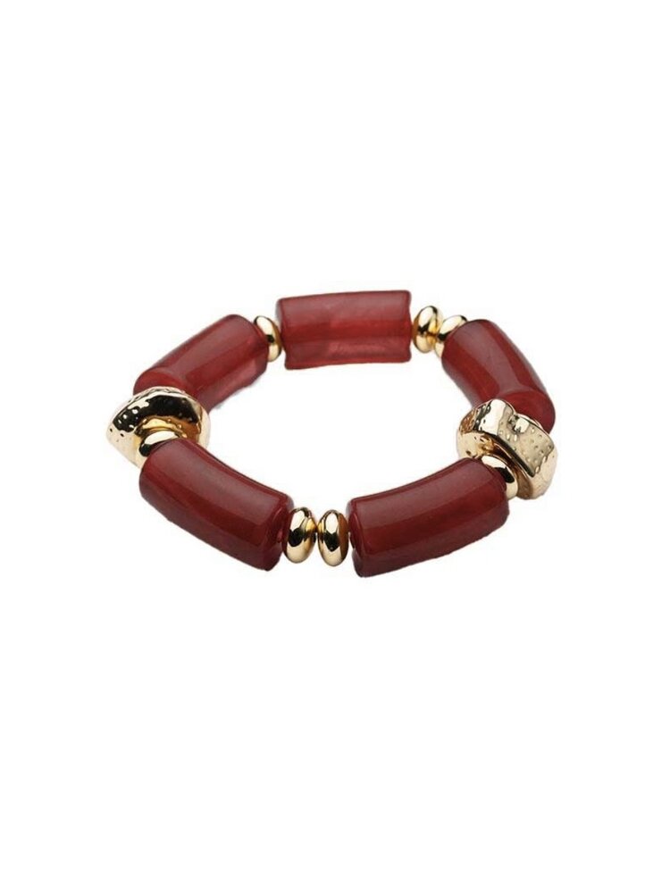 Bow19 Luna Bead Bracelet Wine Red W Gold