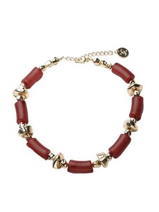 Bow19 Luna Bead Necklace Wine Red W Gold