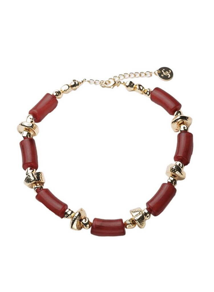 Bow19 Luna Bead Necklace Wine Red W Gold