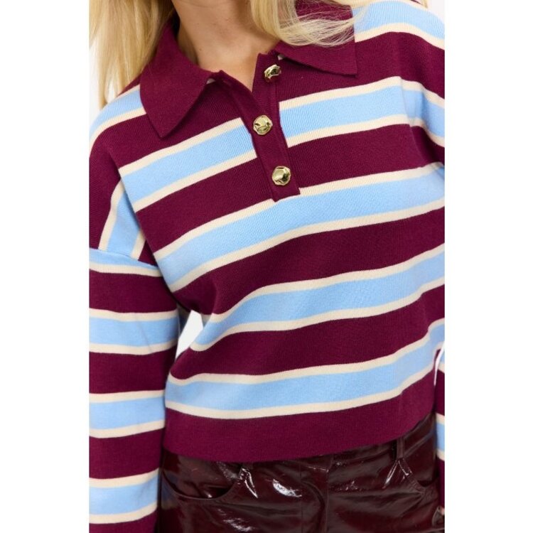 Loavies Glint Of Ice Burgundy And Blue Striped Sweater