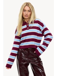 Loavies Glint Of Ice Burgundy And Blue Striped Sweater