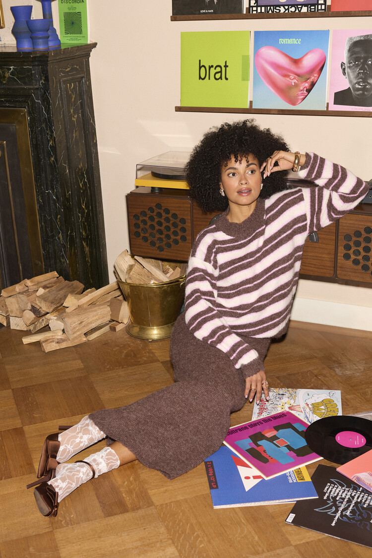 Ydence Knitted Sweater Aria Mocha/Ecru