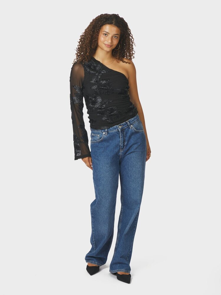 Neo Noir Friana Big Flower Mesh Blouse Black