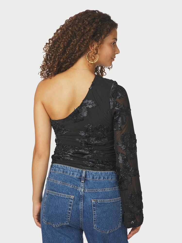 Neo Noir Friana Big Flower Mesh Blouse Black