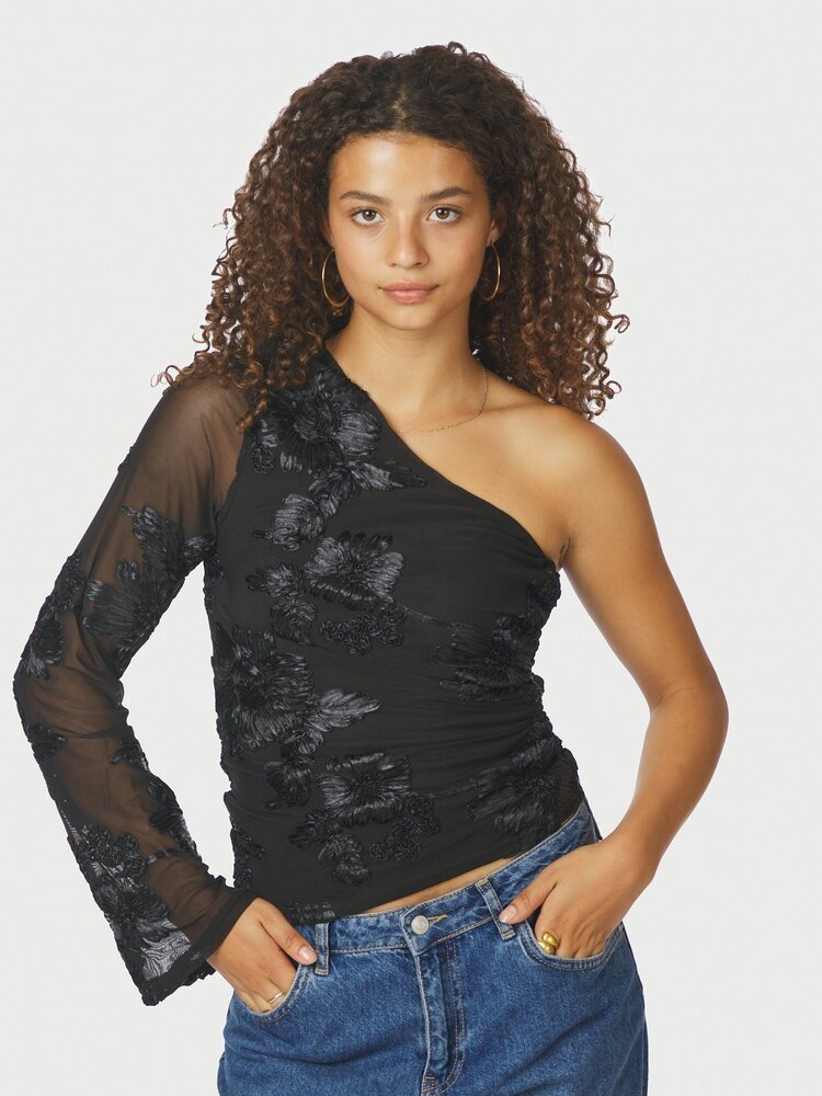 Neo Noir Friana Big Flower Mesh Blouse Black