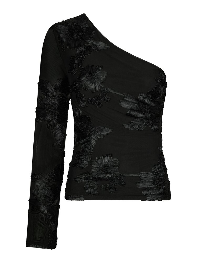 Neo Noir Friana Big Flower Mesh Blouse Black
