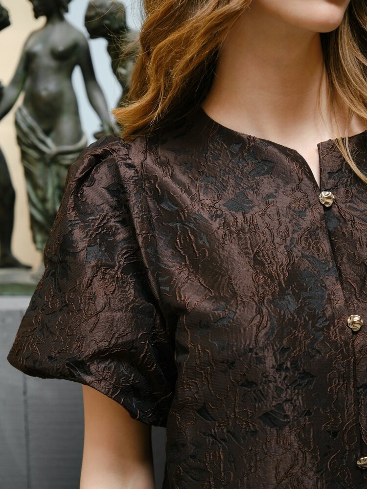 Neo Noir Aisa Brocade Blouse Dark Brown