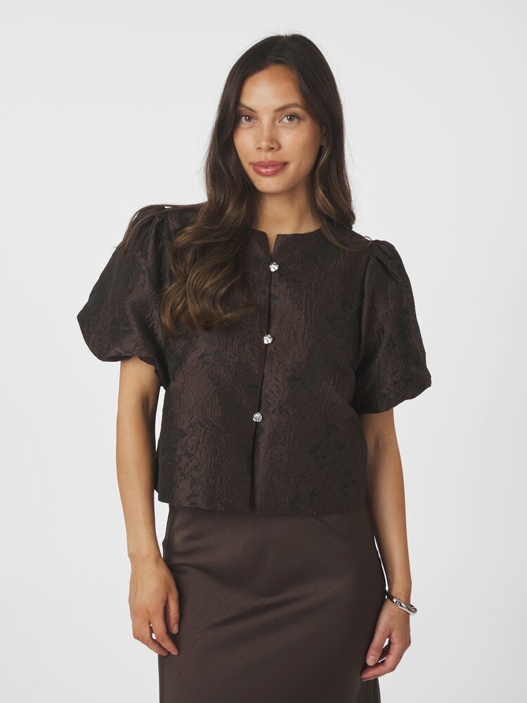 Neo Noir Aisa Brocade Blouse Dark Brown