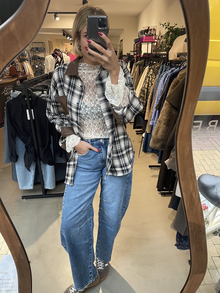 Just be Jolie Floor Blouse Ruit Blauw Creme