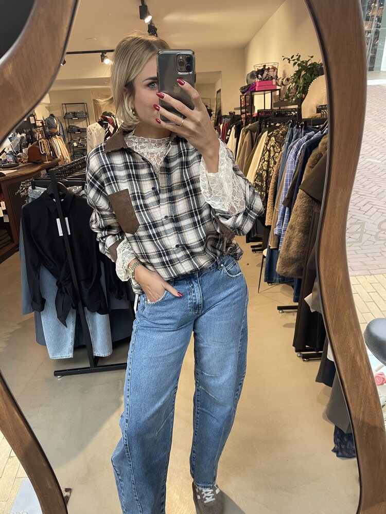 Just be Jolie Floor Blouse Ruit Blauw Creme