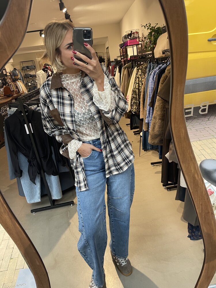 Just be Jolie Floor Blouse Ruit Blauw Creme