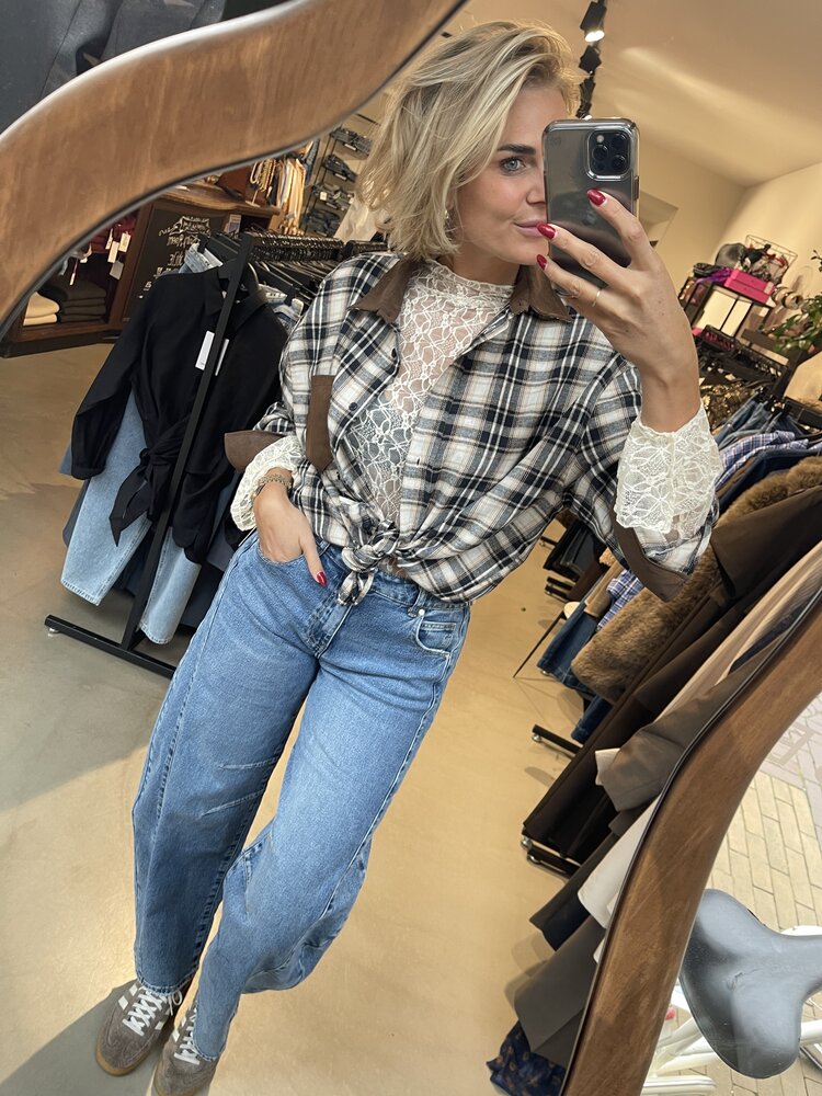 Just be Jolie Floor Blouse Ruit Blauw Creme