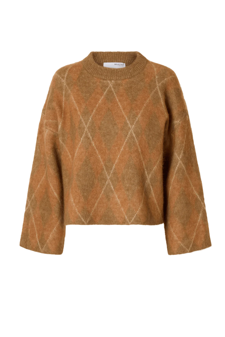 Selected Femme Lulu Brushed LS Argyle Knit O-Neck