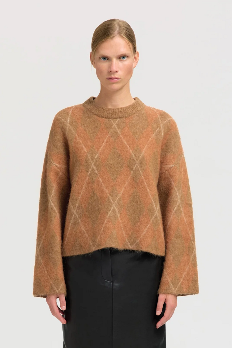 Selected Femme Lulu Brushed LS Argyle Knit O-Neck