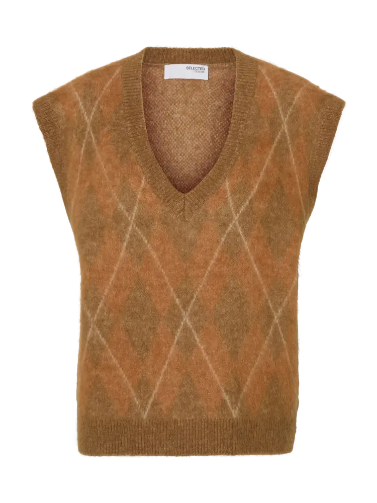 Selected Femme Lulu Brushed Agyle Knit Vest