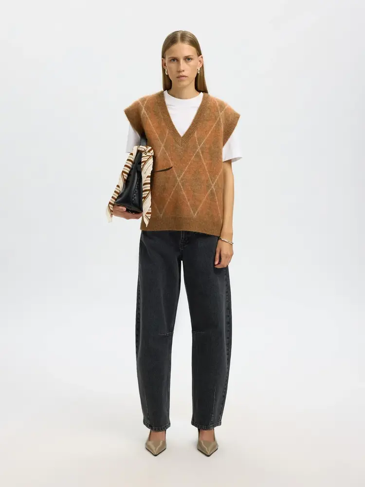 Selected Femme Lulu Brushed Agyle Knit Vest