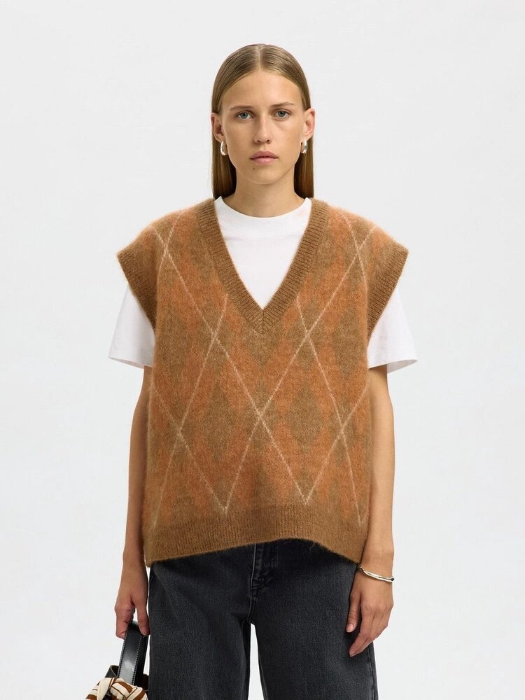 Selected Femme Lulu Brushed Agyle Knit Vest