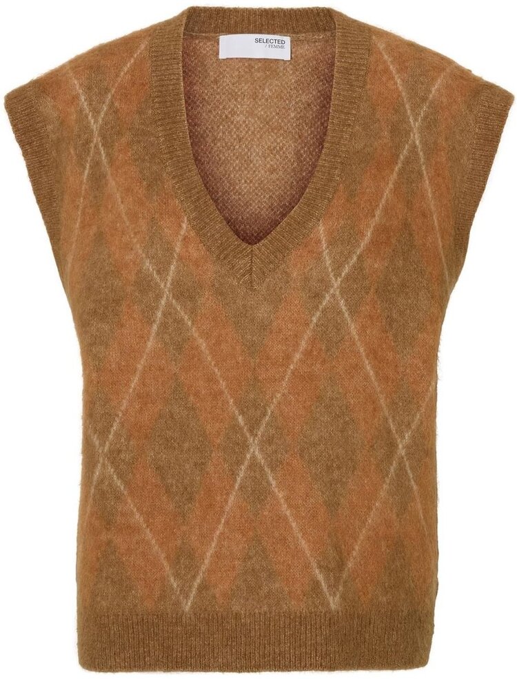 Selected Femme Lulu Brushed Agyle Knit Vest