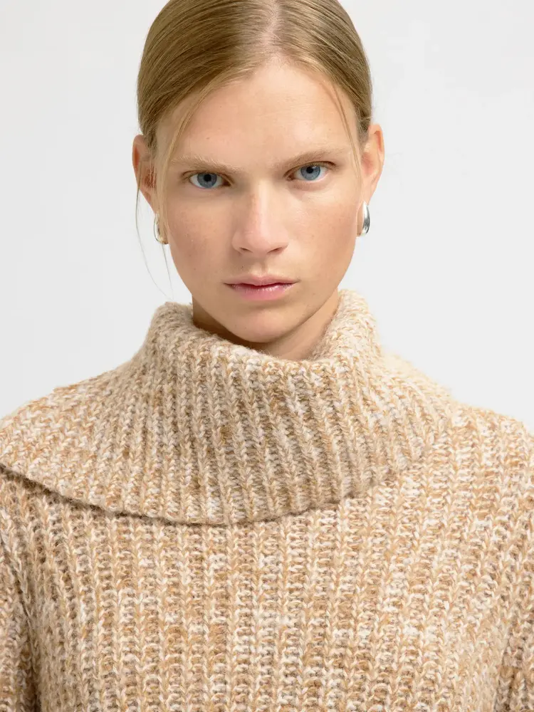 Selected Femme Chicago LS Knit Split Roll Neck Golden Brown/Mix