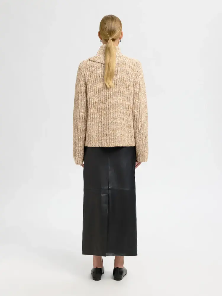 Selected Femme Chicago LS Knit Split Roll Neck Golden Brown/Mix